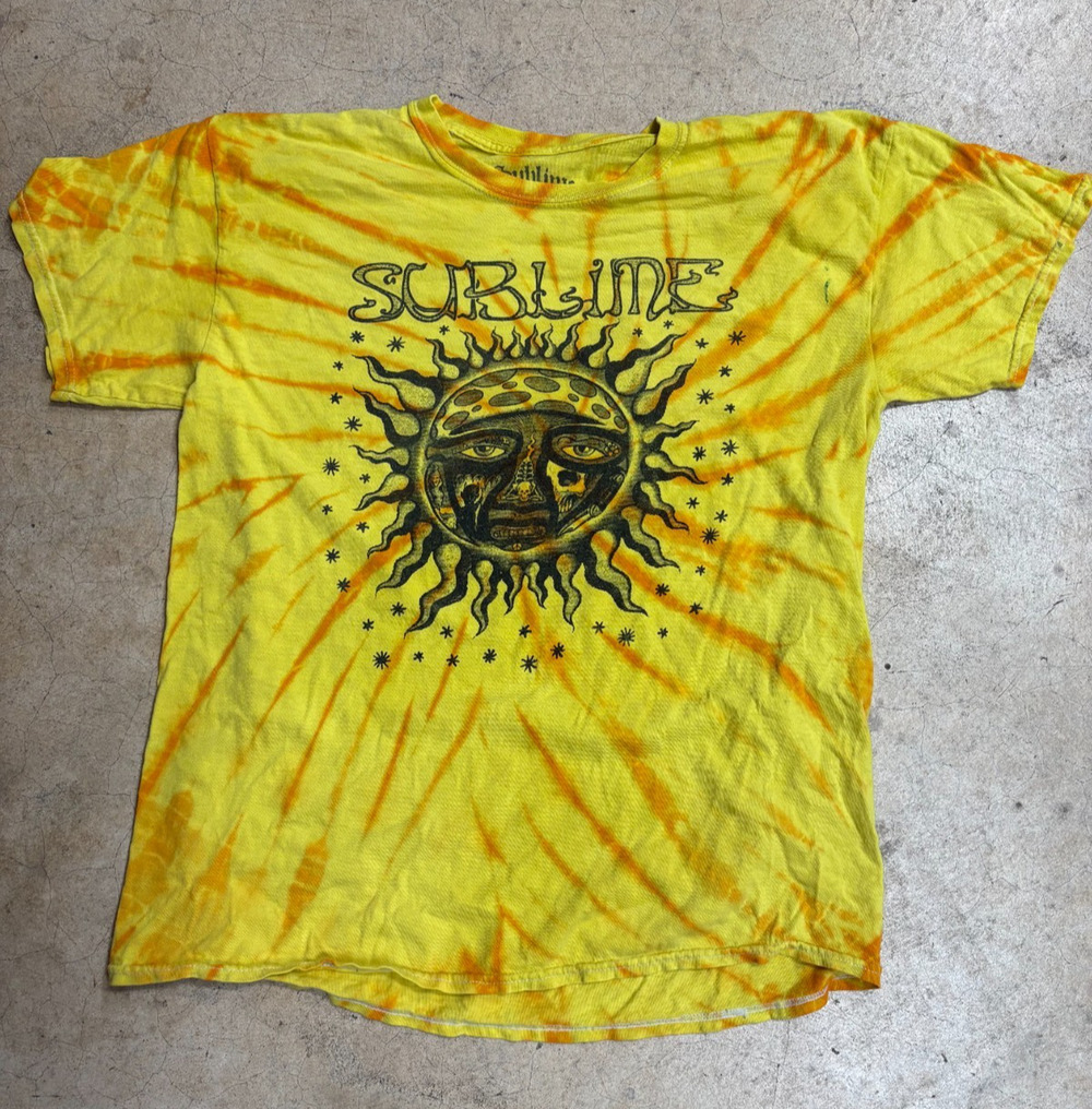 Sublime Band Graphic T-Shirt Mens Large Yellow Tie-Dye 90's Sun Logo Tee